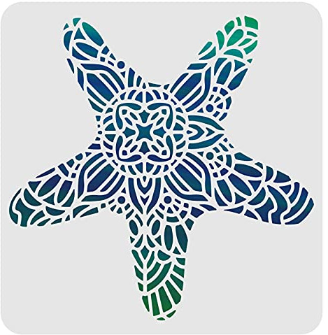 FINGERINSPIRE Seestern Schablonen Vorlage 30x30cm Kunststoff Mandala Seestern Zeichnung Malschablonen Quadratische Wiederverwendbare Schablonen zum Malen auf Holz, Boden, Wand und Fliesen