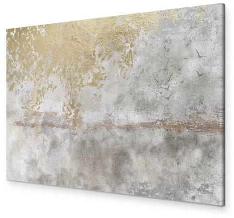 B&D XXL - Wandbilder XXL Abstrakte Landschaft 120x80 cm 1 tlg - Bild Leinwand Bilder Groß Wandbild Wohnzimmer Schlafzimmer Kunstdrucke Design Wand Deko - Natur Vögel Betonoptik Modern Art a-A-0897-b-a