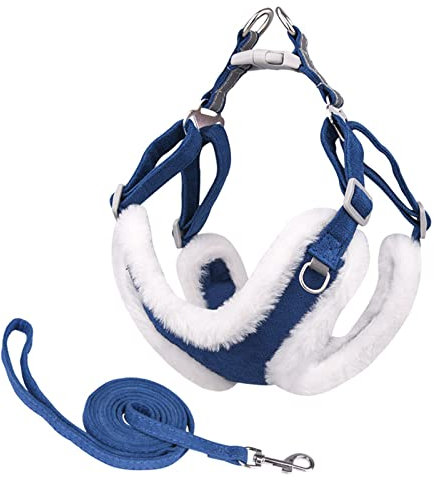 Hundegeschirr und Leine Set Winter Katze Weste Geschirr mit reflektierenden, verstellbaren Brustgurt Hundeleine für Welpen kleine Hunde (XS, Dunkelblau)