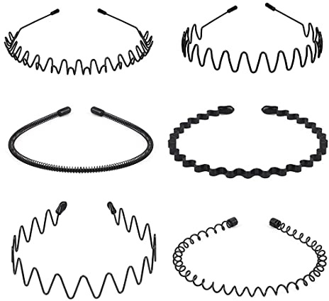 Flyftrey 6 Stück Unisex Metall Haarband, Schwarz Spring Wave Haarband, Rutschfestes Elastisches Stirnband, Haarbänder Haarreifen Haarschmuck Stirnband Zubehör für Outdoor Sports Yoga