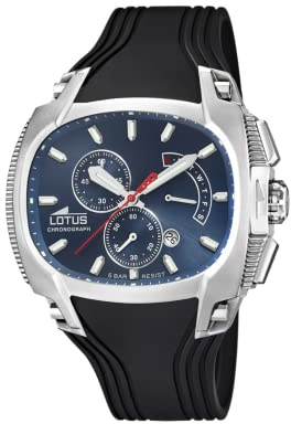 LOTUS Reloj Hombre Analógico de Caucho Negro | Movimiento de Cuarzo, Cronógrafo, Calendario, Cristal Mineral de Alta Resistencia, Resistente al Agua 5 ATM 15754/A