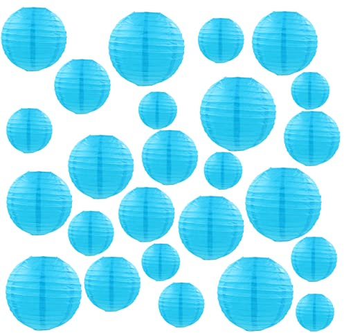 25 Pack Paper Lanterns, Sizes of 4, 6, 8, 10, 12, Hanging Lanterns Decorations Ball Lanterns for Home Decoration, Birthday Party and Wedding Decorations (Sky Blue)