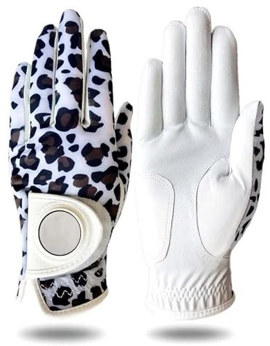 golfhandschuh Design Prindierte Premium-Frauen Golfhandschuhe Linke Hand rechts mit Ballmarker Leder Damen S m l XL Golfhandschuhe (Color : 1, Size : Medium-Worn on Left Hand)