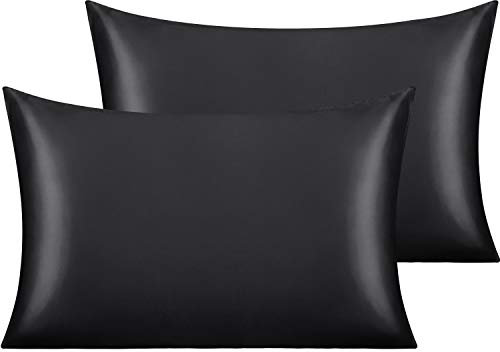 NTBAY Silk Satin Pillowcases - Satin Pillowcase for Hair and Skin, Pillow Cases 2 Pack with Envelope Closure, 50x75 cm, Black