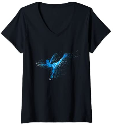 Damen Eiskunstläuferin Eiskunst Eisbahn Eis Schlittschuh Geschenk T-Shirt mit V-Ausschnitt