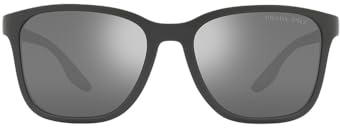 Prada Linea Rossa PS 02WS UFK07H Sonnenbrille aus grauem Gummi-Kunststoff, quadratisch, dunkelgrau, verspiegelt, polarisierte Gläser, Grauer Gummi, 57
