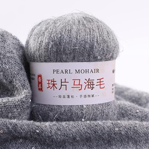 Mohair-Garne mit Pailletten, handgefertigt, Strickgarn, Wollknäuel, feine Mohairwolle, Farbe 07, 5 Knäuel