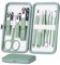 HANTEKAS Ensemble de manucure 10 en 1 en acier inoxydable, coupe-ongles, ciseaux, outils de pédicure - Trousse de toilette portable pour hommes et femmes avec étui en cuir (vert jade)