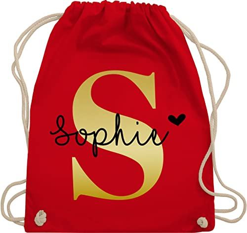 Turnbeutel Rucksack - Namens Geschenk I Anfangsbuchstabe personalisiert I Initialen mit Name - Unisize - Rot - kindergarten beutel stoffbeutel schule personalisierte buchstaben s sportbeutel