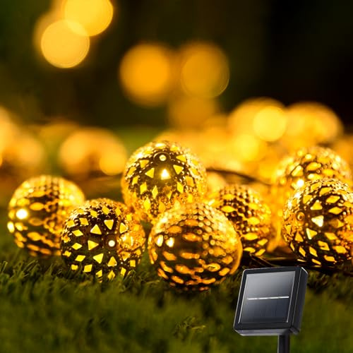 Lightique 33FT 100LED Solar String Lights Outdoor Waterproof,Globe Solar Fairy Lights Outdoor with 8 Modes,Moroccan String Lights Solar Powered for Garden Yard Porch Wedding Party Decor (Warm White)