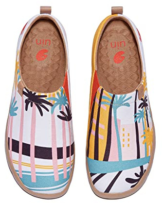 UIN Lätta, bekväma slip-on-loafers för kvinnor, platta reseskor målade med konst, 36 EU