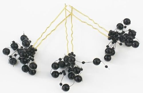 3 goldfarbene Haarnadeln mit Perlen Fb schwarz