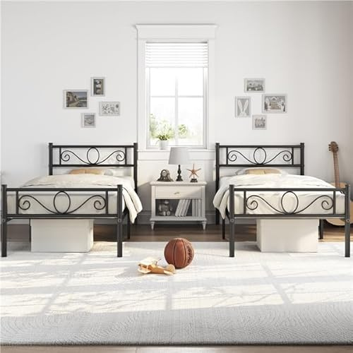 Yaheetech Set di 2 Struttura Letto Singolo in Metallo 90 x 200 cm Nero