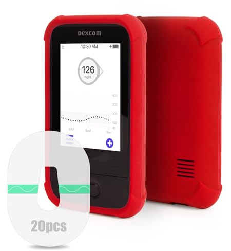 Dexcom G6 Hülle mit 20 Stück Pflaster, Schutzhülle, Kratzfest und Sturzsicher Tasche Schutzhülle & Dexcom G6 Pflaster Wasserfest G6 Zubehör Tape Sticker Patch von YOUSHARES, Rot