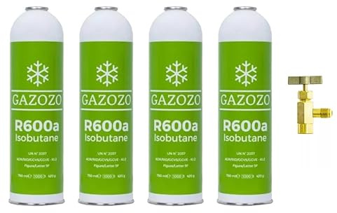 Isobutan Kühlgas 4 x R600 A R600 Flasche 420 g + Wasserhahn für FreEZER Kühlschrank Gefrierschrank