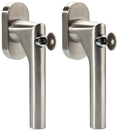 FELGNER Ensemble de 2 Poignée de fenêtre verrouillable Como | Bouton rotatif | a sécurité de la fenêtre | chambre d'enfant, appartement | Résistant à la corrosion | Inclus 2 clés | nickel mat