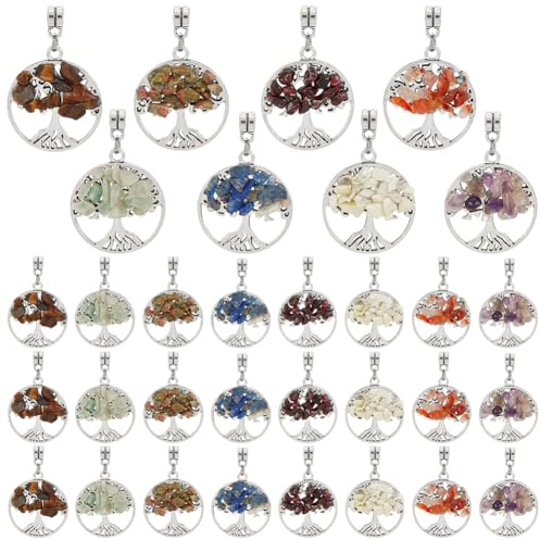 PH PandaHall Ciondolo Albero a Vita Da 32 pz In 8 Colori, Con Ciondoli Chakra In Pietre Preziose Da 2.9 Cm/1.1 Pollici, Ciondolo In Pietra Di Quarzo, Gioielli Artigianali, Compleanno