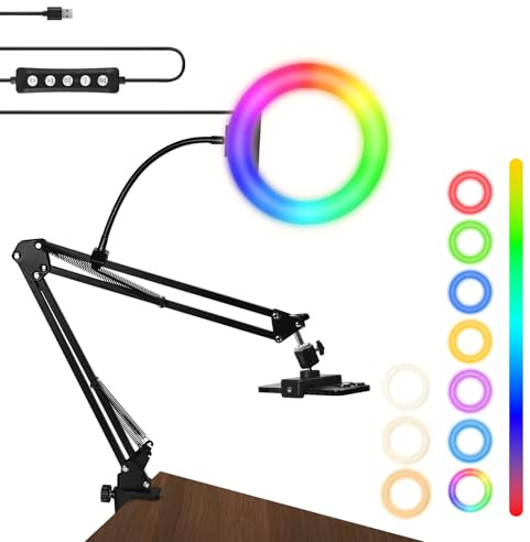 MagLoop 8 RGB Ring Light with Overhead Camera Mount Overhead Phone Mount with RGB Fill Light for Articulating Arm Phone Mount for YouTube Live Stream Cooking Nail Video Recording