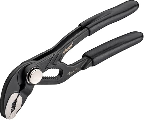 VIGOR Universalzange, mit Druckknopf, V6504-125, Länge 125 mm | Länge 125 mm, 93 g, Länge: 125 mm, Maulöffnung: bis 44 mm, Kapazität für Muttern , sw 27 mm, Einstellpositionen: 15