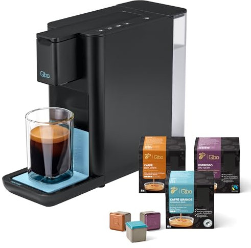 Tchibo Qbo ICONIC Pantone™ Premium Kapselmaschine inkl. 24 recyclebare Qbo Kapseln für Espresso, Caffè und Caffè Grande, kompaktes, innovatives Design, Sky Blue