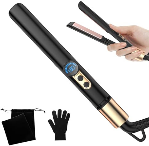 Mini Hair Straighteners, UMIGA Ionic Straightener, Mini Travel Straighteners - 2 in 1 for Short Hair, Ionic, 4 Temperatures, Auto Off 60 mins, LCD Dsplay
