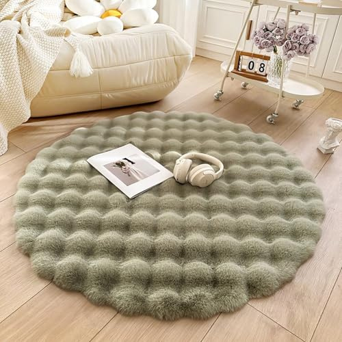 Tospass Hochflor Teppich Rund Wohnzimmer Langflor Flauschig Shaggy Kunstfell Fell Waschbar für Schlafzimmer Bettvorleger Grün Moderne Rutschfester Teppiche, 150 cm Rund