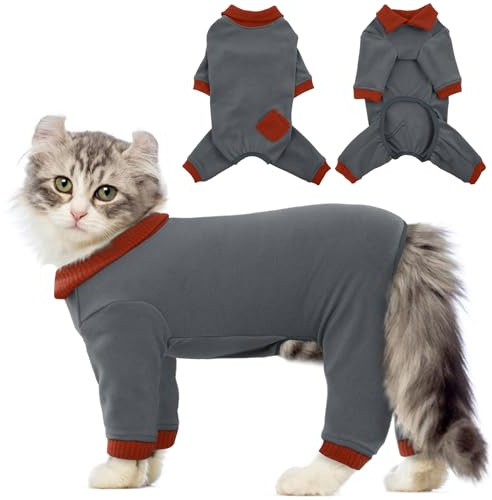 QBLEEV Katzen-Pyjama nur für Katzen, klebriges Haar, Katzenkleidung, Katzen-Einteiler für Katzen nach Operationen, weibliche Männer, chirurgischer Katzen-Genesungsanzug, Ganzkörperanzug, langärmelige