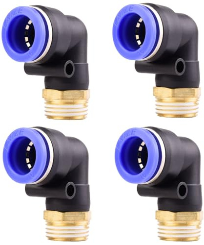 4 piezas 16mm 1/2 PT Racores neumáticos en codo de 90° con rosca macho Racores rápidos neumáticos para mangueras Push-in Conexión de aire comprimido Push-in