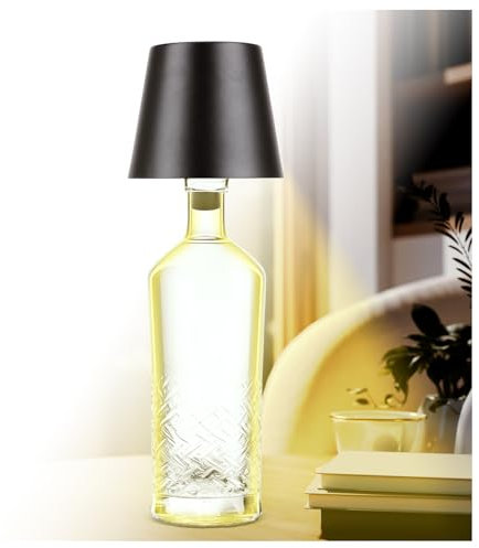 AddLiving LED Flaschenlampe | Akku-Lampe mit Touch-Funktion | Nachttischlampe dimmbar | Lampenschirm | 3 Lichtfarben | 56 LEDs | Wetterfest IP44 | Bottle Light | Inkl. 3 Flaschenaufsätze (Schwarz)