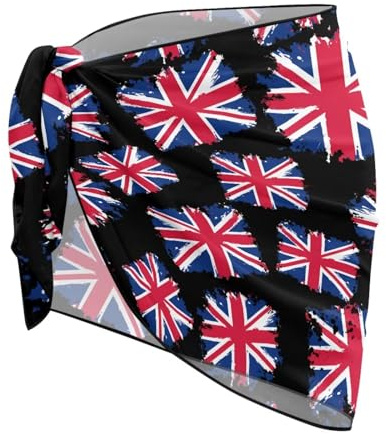 Jeiento UK Flag Print Sarong for Women Beach Wrap Short Sarong Skirt Sexy Bikini Cover Ups Union Jack Flag Swimwear Coverups for Vacation