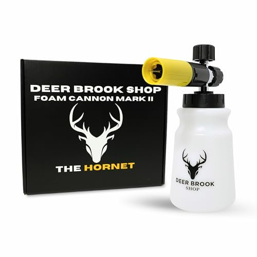 Deer Brook Shop Schaumkanone Mark 2, Seifenkanone für Hochdruckreiniger, Schaumpistolenaufsatz mit verstellbaren Zifferblättern, dichter Sprühblaster für Auto- und LKW-Waschen, 1L Flasche, Weiß