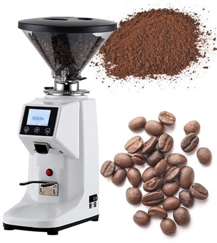 Moulin à Café à Meules Coniques Pour Usage Domestique, Moulin à Café Expresso éLectrique, Broyeur à Meules RéGlables Avec 19 RéGlages PréCis, Appareil Professionnel Et Domestique,White-200G