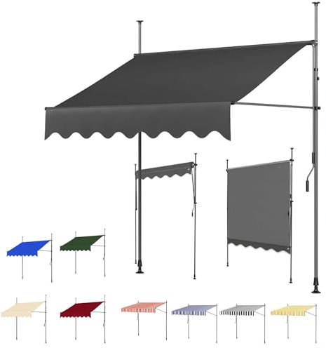 Tenda Da Sole Bracci Estensibili, HxL: 120x350 cm, Parasole A Caduta, Protezione UV, Parasole Regolabile In Altezza per Portafinestra, Tettoia per Cortile, Giardino, Balcone(Blue-white,350x120cm)