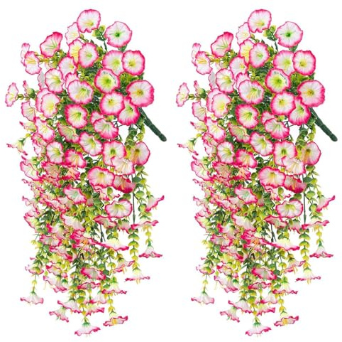 Generico Confezione da 2 fiori artificiali di petunia in seta, petunie artificiali sospese per decorazioni domestiche da esterno, giardino, piante artificiali da balcone (D)