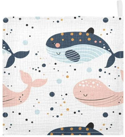 GuoChe Whale Musselin-Waschlappen-Set (3er-Pack), 30 x 30 cm, Wal
