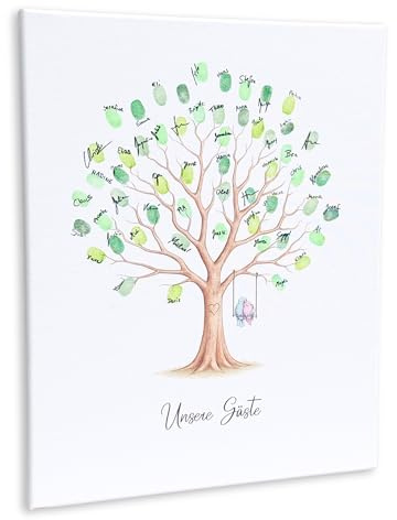 KATINGA Leinwand zur Hochzeit – Bild für Fingerabdrücke mit Baum - Personalisiert oder mit „Unsere Gäste“ – Hochzeitsbaum – Gästebuch als Geschenkidee (40x50 Unsere Hochzeit)