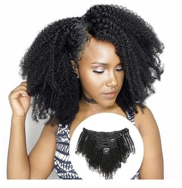 Extension for capelli ricci afro crespi con clip, 8 pezzi, 120 g/set, capelli vergini brasiliani naturali, for donne nere, colore 8-24 pollici Facile installazione e rimozione(22inches)