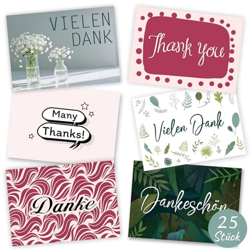 25x Dankeskarten Dankeschön Blanko Karte zum Danke sagen Danksagungskarten Klappkarten für Abschied der Kollegen, Kommunion, Konfirmation Geschenke für Familie, Freunde, Kollegen, Lehrer uvm
