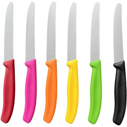 EIHI 6 Piezas Cuchillo de Desayuno, Cuchillo de Bistec de Acero Inoxidable, Cuchillo de Pan, Hoja Afilada, Dentada, Multicolor