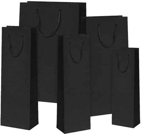 Generico 10 PZ Busta shopper KRAFT NERO per 2 BOTTIGLIE VINO 18x9x39 cm