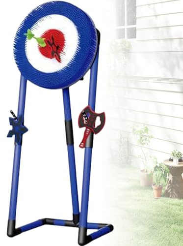 Luxe de Lancement Du Jeu de Lancement Pour Les Adultes Avec Un Ensemble D'ActivitéS Sportives à Support, Avec 2 Axes, 2 FléChettes à 5 éToiles, 2 FléChettes, Pour en Plein Air Blueround-A