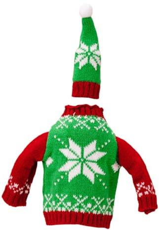 Baluue Manchon de Bouteille de Vin de Noël en Polyester Vert à Motifs Flocons Housse Décorative Tricotée Festive Taille Standard pour Décorations de Table et Accessoires de Fête – 1