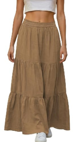 creazioni unique Maxi Gonna Harem Donna a Balze Leggera con Vita Elastica, Made in Italy – Tessuto 100% Viscosa – Perfetta per L'Estate e Le Vacanze (Cammello)