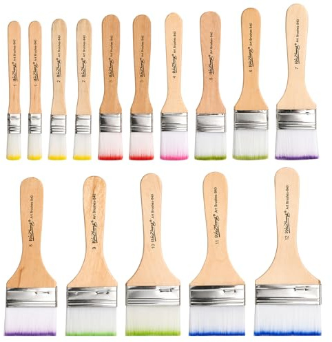 15 stycken penselset i 12 storlekar, akrylfärger, canvasborste, platt pensel, konstnärsborste, borstpensel med trähandtag för akrylmålning, oljemålning, graffiti, väggmålning, akvarellmålning, gouache