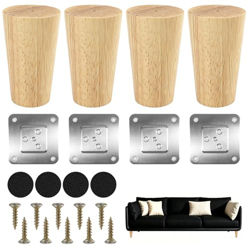 4 Piezas 8 cm Pata Cónicas Rectas Roble Natural, Pata Madera Maciza para Muebles, Patas Repuesto para Muebles Madera Maciza, Patas de Sofá para Placas Montaje, Pataes Armario para Sofá (8cm/3.1in)