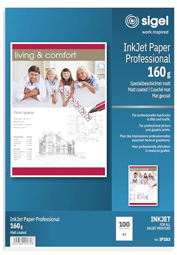 SIGEL InkJet Papier A3 160 g matt 100 Blatt Professional | IP383, Für Angebote, Flyer und Präsentationen mit hoher Druckqualität