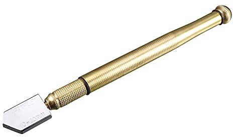 sourcing map Glasschneider Hartmetallspitze Ölzufuhr Bleistift Stil Rutschfest Golden Metall Griff für Fliesen Spiegelschneiden Glas
