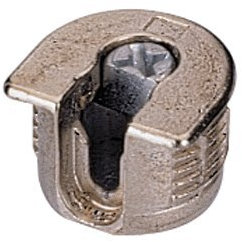 4 Stück Excenter Verbindungsbeschlag mit V-Ausschnitt und Bolzen, Metall vernickelt