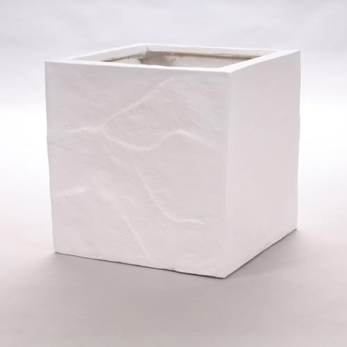Elegant Einrichten Blumenkübel Fiberglas Stein-Optik quadratisch 30x30x30cm weiß.