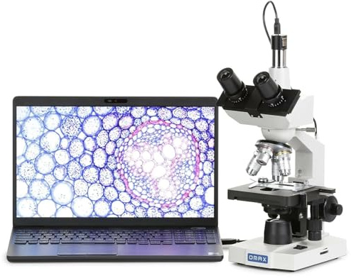OMAX - Microscopio compuesto de laboratorio Trinocular digital 40X-2500X LED con cámara USB y etapa mecánica - M83EZ-C03S